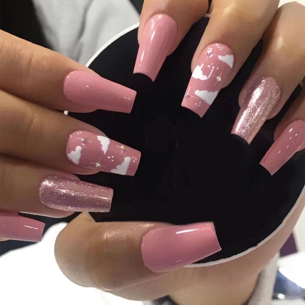 Fake Nails Press On False Nail Advanced Nail Art Wearable French With Rhinestone Glitter Designs Designs Nail Tips DIY Tools