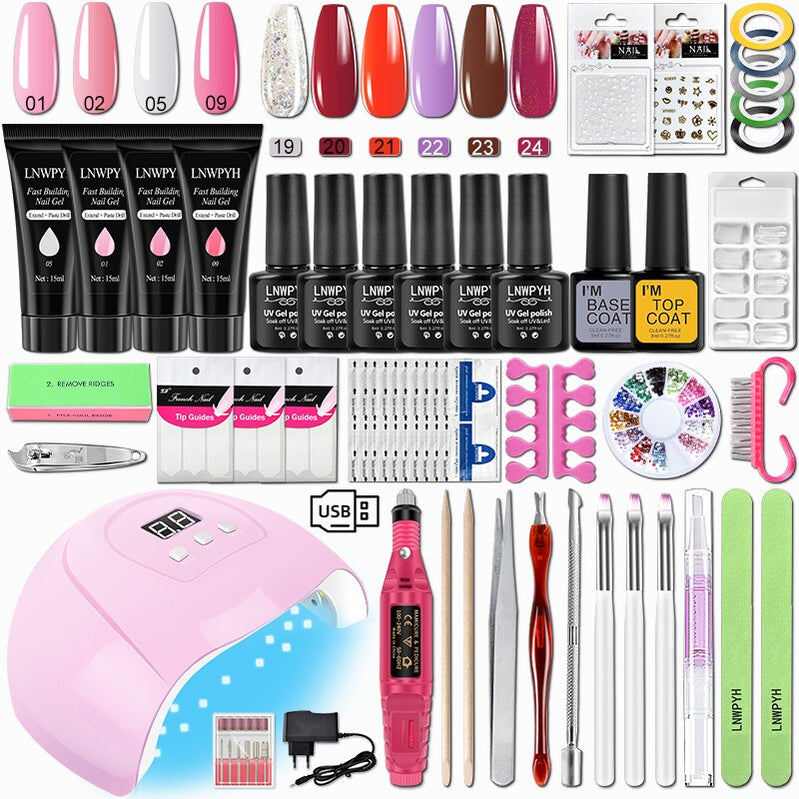 Varnish Nail Set Acrylic Nail Kit For Nail Extensions Gel Nail Polish Set With UV Nail Lamp Electric Nail Drill Manicure Tools S077-X4-(19-24)