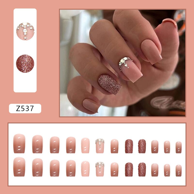 Reusable Adhesive Nail Short False Nails Press On Nails Tips Nails Fake Manicure With Glue Decorated False Nails