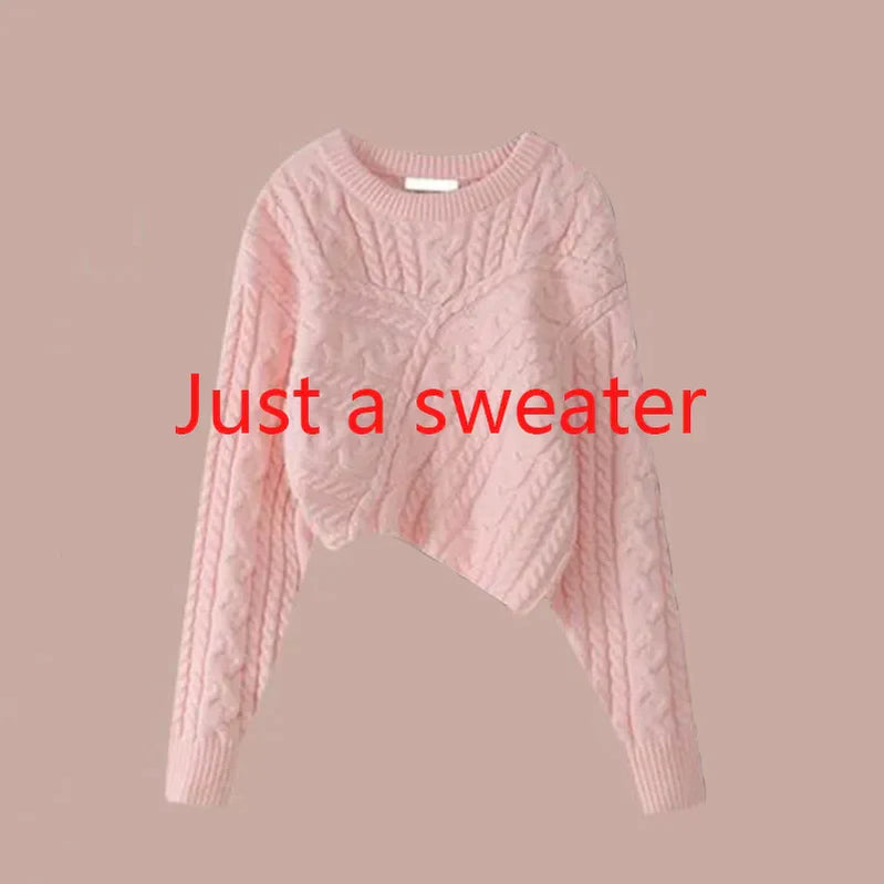 Autumn and Winter Set Women's New Korean Knitted Sweater Women's Underlay Casual Pants Three Piece Set Winter Clothes Women Pink sweater