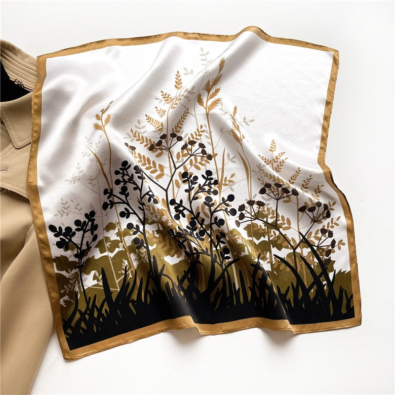 Fashion Designer Print 100% Natural Silk Square Scarves Women Hairband Neck Foulard Female Small Kerchief Bandana New FZ147-2 53cm real silk