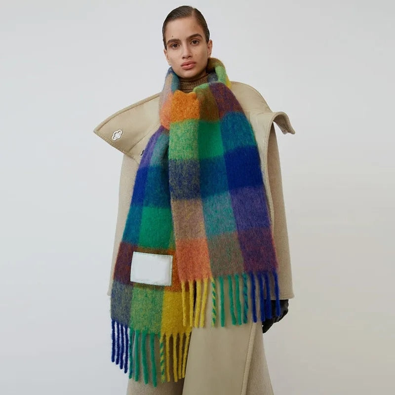 New Scarf Autumn and Winter Multicolor Thickened Plaid Scarf The Same Length Warm Shawl For Men and Women Scarves