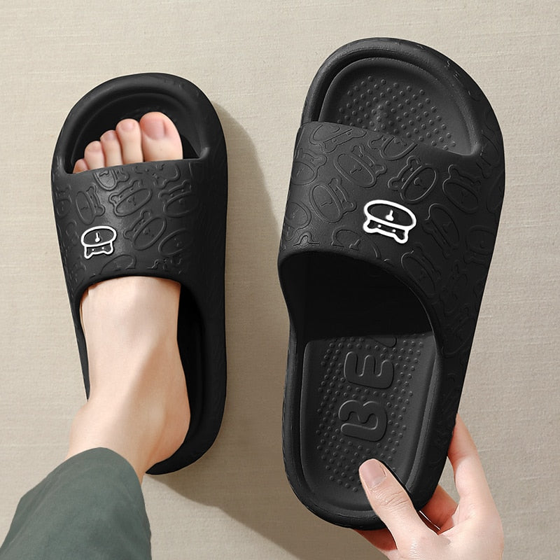 Outdoors Summer Women Men Flat Thick Platform Slippers Non-Slip Cartoon Home Bath Sandals Beach Slides Couples Ladies Shoes