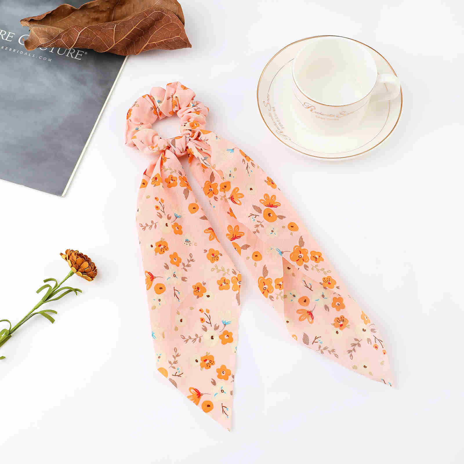 Fashion Print Chiffon Long Ribbon Scrunchies Women Girls Ponytail Scarf Elastic Hair Bands Ties Hair Accessories Wholesale 10