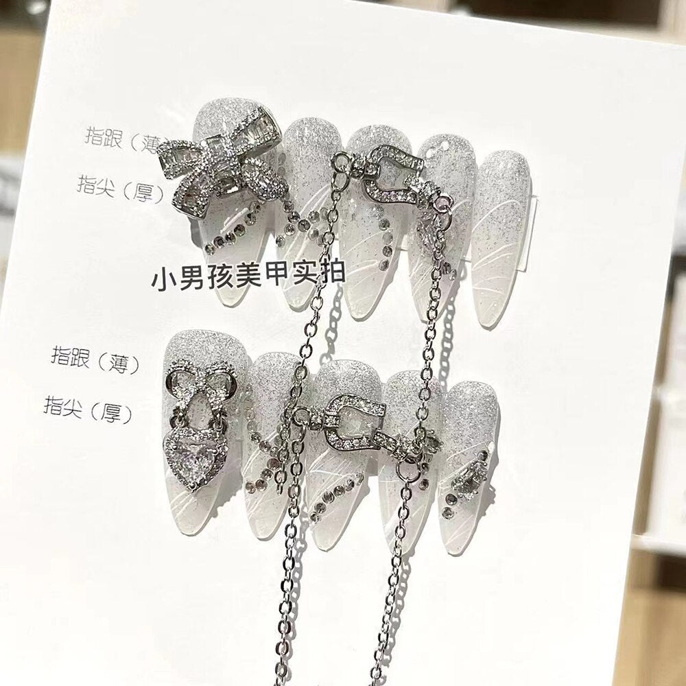 Fashion Cool Personality Cosplay Party Nails Long Coffin 3D High-End Chain Nail Tips Girls Gift Accessories