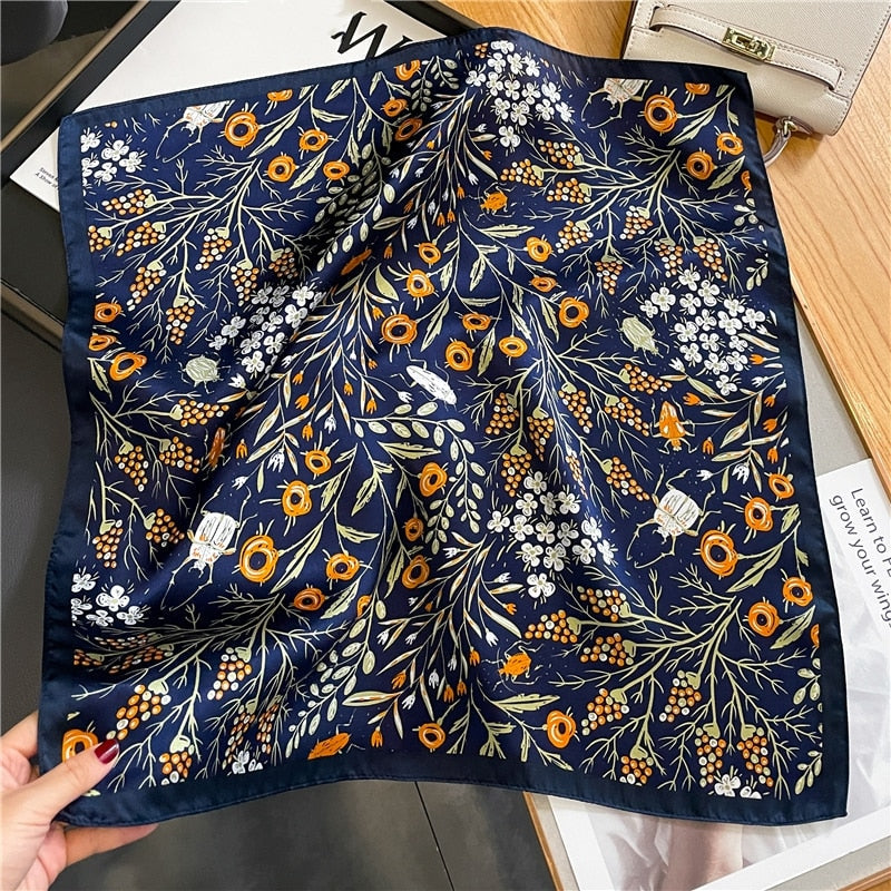 Classice 100% Silk Square Scarf Women Print Stripe Hair Band Wrist Foulard England Style Neckerchief Bandana Echarpe FZ196-1