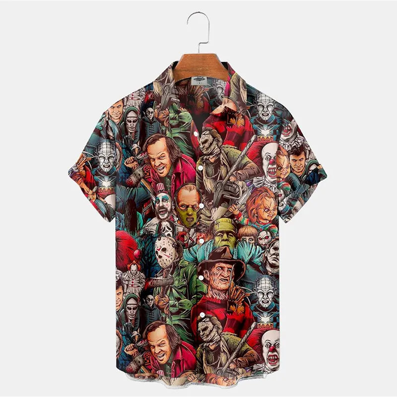 Summer New Men's Shirt 3D Printed Horror Pattern Hawaiian Fashion Designer Men's Horror Shirts Movie Print 3XL Tops ESYJXC1311