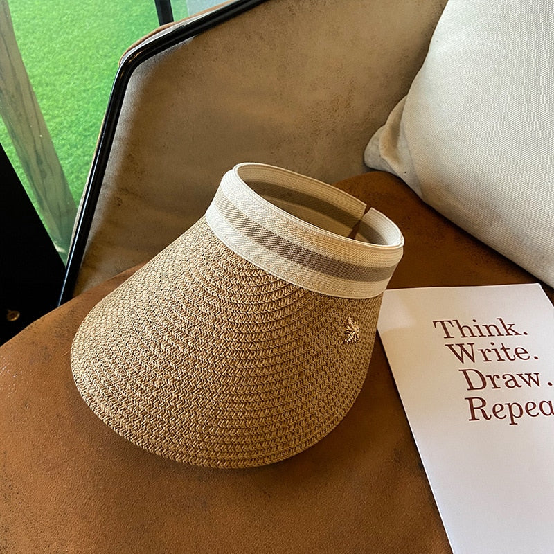 Summer Empty Top Sun Hat - Female Outdoor Visor Cap Casual Shade Hat Straw Wide Large Brim Beach Sunhat Lady 0630-Style 5