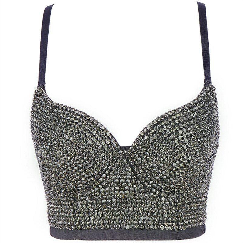 Irene Tinnie Hand-made Pearls Jewel Diamond Bralet Women's Bustier Bra Wedding Party Corset Cropped Top Vest Plus Size