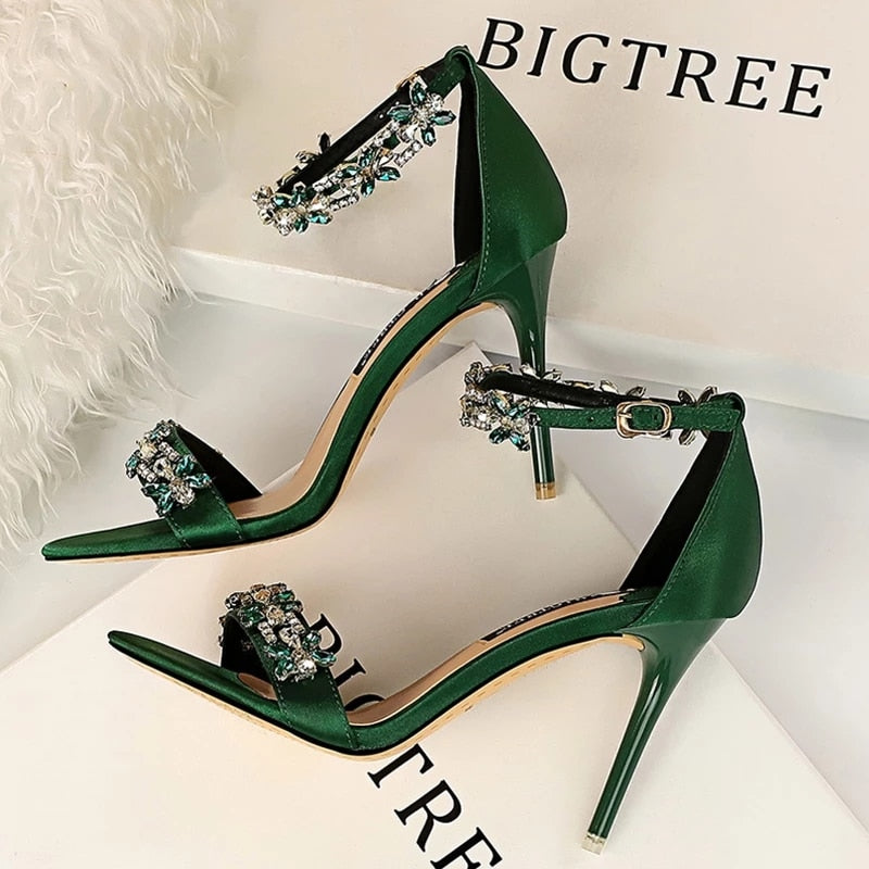 Open Toe Rhinestones Sandals Women - Sexy High Heels Sandals Female Shoes Summer Heeled Sandals