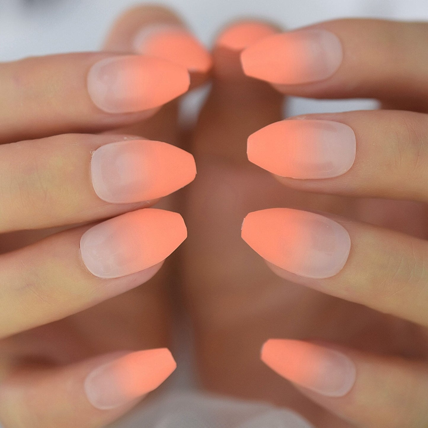 Glossy Gradient Rainbow Ombre French Press on Nails Almond Fake Nails Stiletto Oval Pointed Manicure False Nails Finger Tips