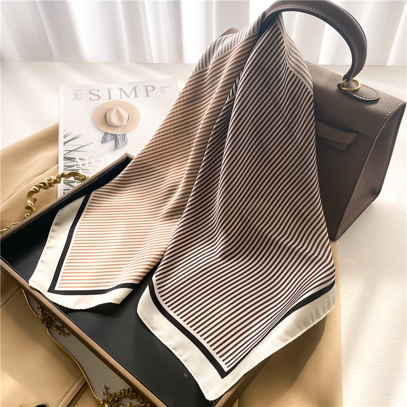 Luxury Print Satin Silk Square Scarf for Women Shawl Hijab Neckerchief Female Hair Ribbon Headband Fashion Wrap Bandana New FJ674-3