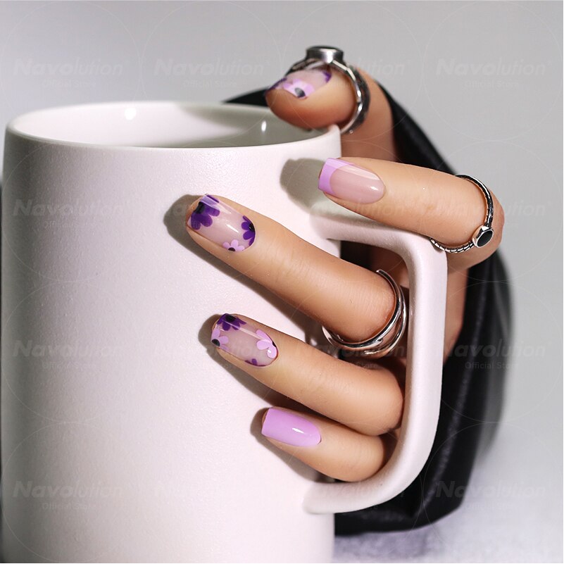 Navolution 24Pcs/Set DIY Manicure Wearable Fake Nails press on Detachable Finished Fingernails Ballet Square Head Almond Short