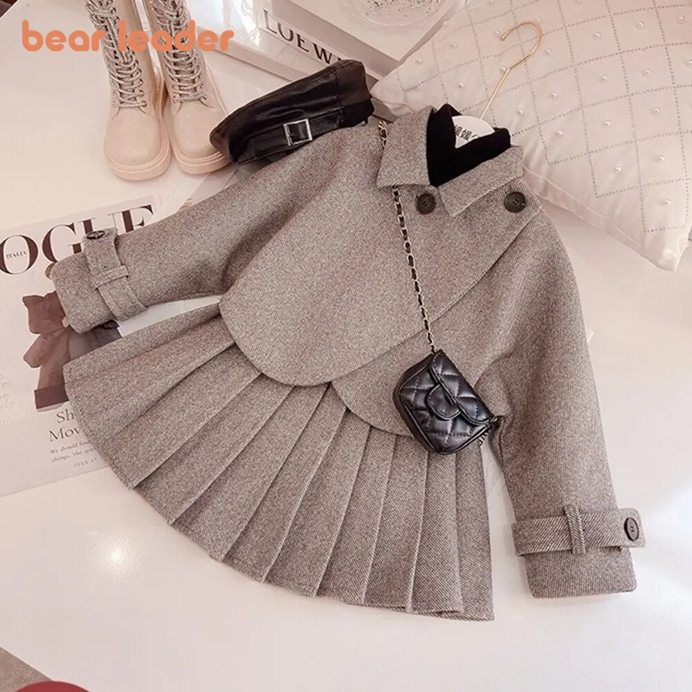 Leader Fashion Kids Girls Princess 2pcs Clothes Set Autumn Winter Children Coat Outwear+Skirts Vintage Outfits Suit 2-12Y