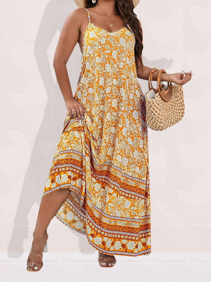 Finjani Women's Dress Plus Size Cami Dresses Summer Backless Maxi Dress Floral Print Formal Party Dresses 2023