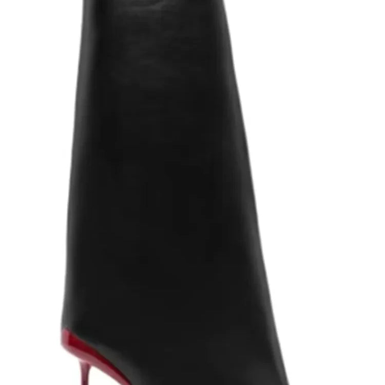 Autumn/Winter New Party High Heel Knee Length Women's Boots Fashion Genuine Leather Sleeve Medium Sleeve Women's Boots Red Heel Cowhide