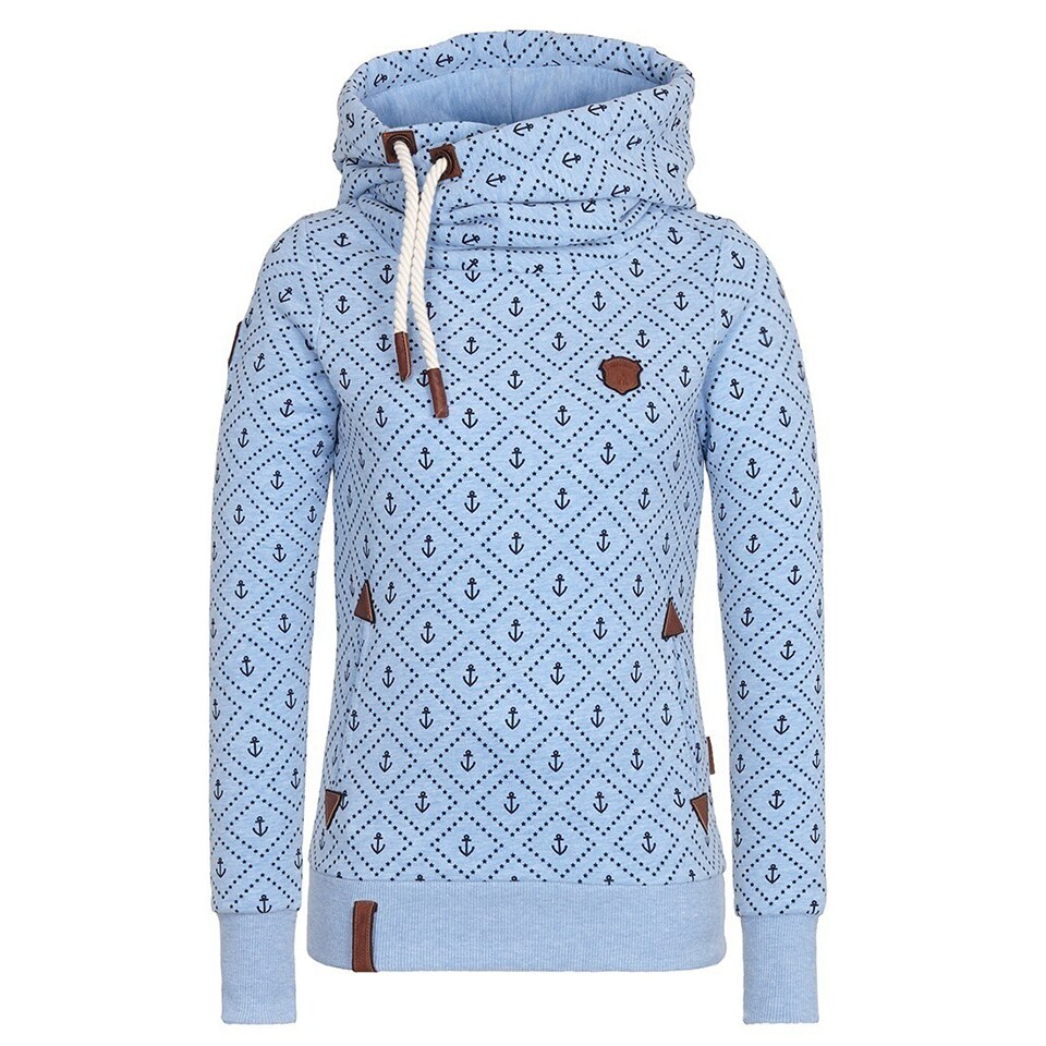 Anchor Print Big Size Hoodies Women 5xl Poleron Mujer 2024 Korean Street Pocket Sweatshirt Drawstring Slim Fit Hipster Hoodie