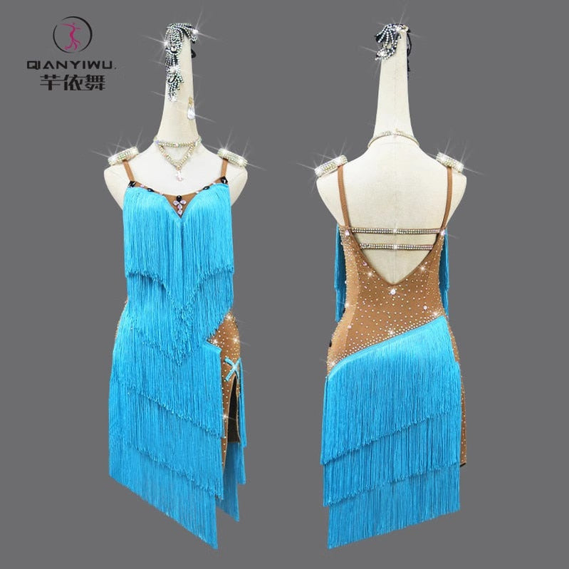Latin Dance Suit Woman Top Fringed Dress Stand Ballroom Practice Wear Extreme Mini Sexy Line Clothes Prom Costume Ladies Cabaret