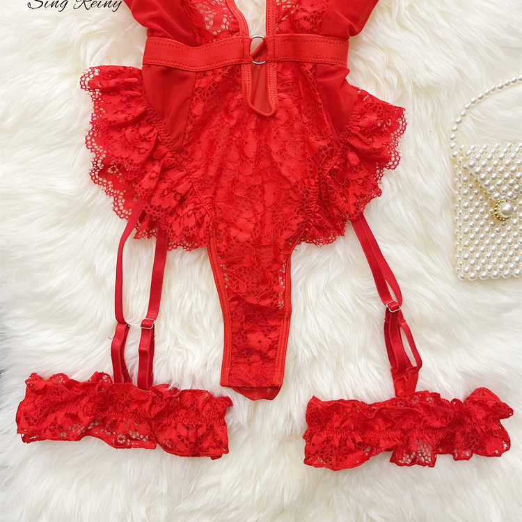 Shapewear Lace Lingerie Bodysuits Women Hollow Out Transparent Slim Sensual Rompers Hotsweet Erotic Sheer Playsuits