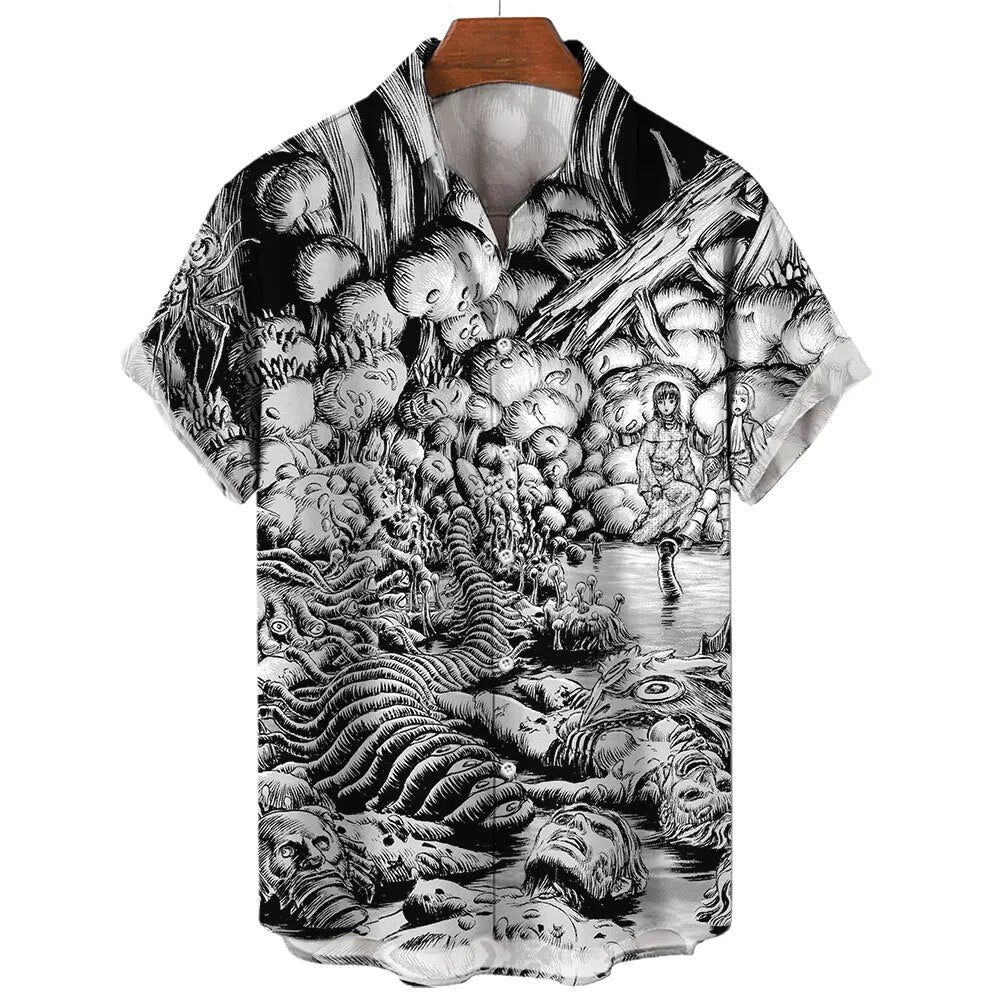 Summer New Men's Shirt 3D Printed Horror Pattern Hawaiian Fashion Designer Men's Horror Shirts Movie Print 3XL Tops
