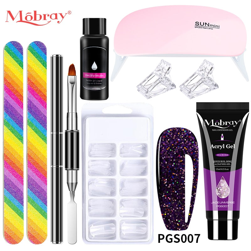 Mobray Poly Nail Gel Set Manicure Set Gel Cuticle Pusher Finger Extend Mold Nail Kit All For Quick Extension Manicure Set 9pcs-set-007