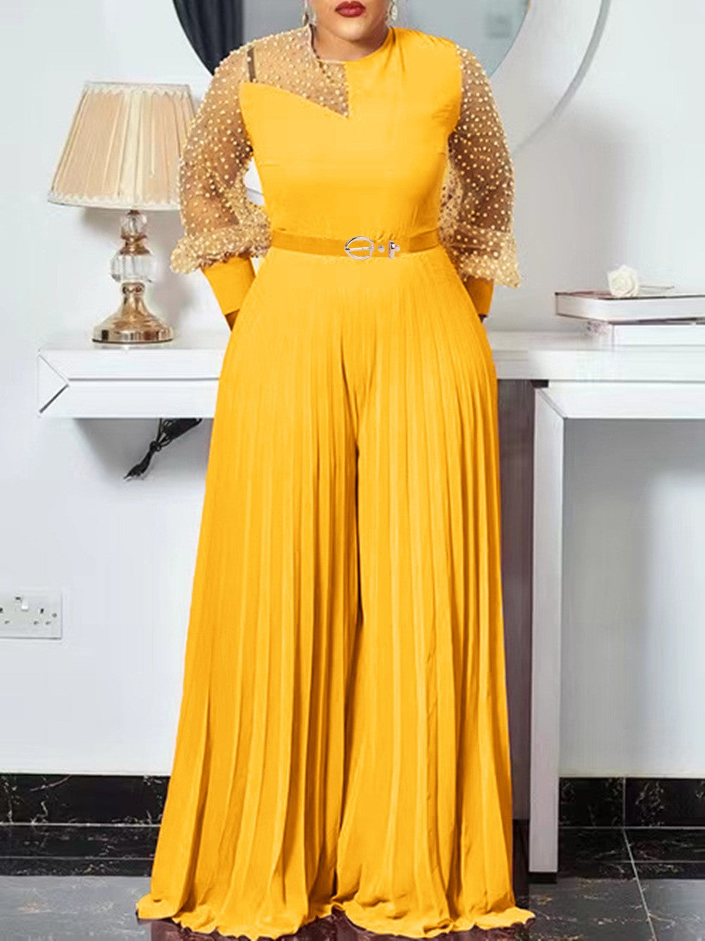 S-5xl Fall Outfits Women Pink Fashion Plus Size Jumpsuit Slim Pleated Long Sleeve Rompers Elegant Clothes Wholesale Dropshipping