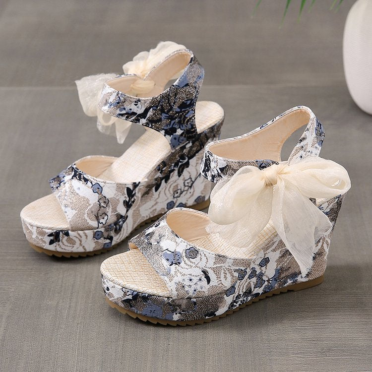Hot Lace Leisure Women Wedges Heeled Women Shoes Summer Sandals Party Platform High Heels Shoes Woman beige