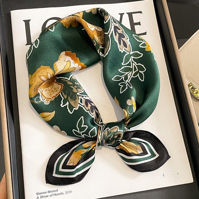 53cm Real Silk Nature Scarf Women Neckerchief Foulard Bandana Small Hairbands Fashion Floral Neck Ties for Office Lady New ZS-2 53x53cm