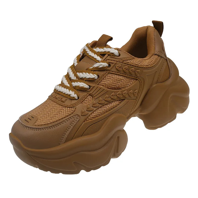 Women Sneakers Genuine leather Platform Sneakers Women Casual Shoes Chunky Sneaker 6CM Increase Designer Thick Sole Dad Shoes khaki