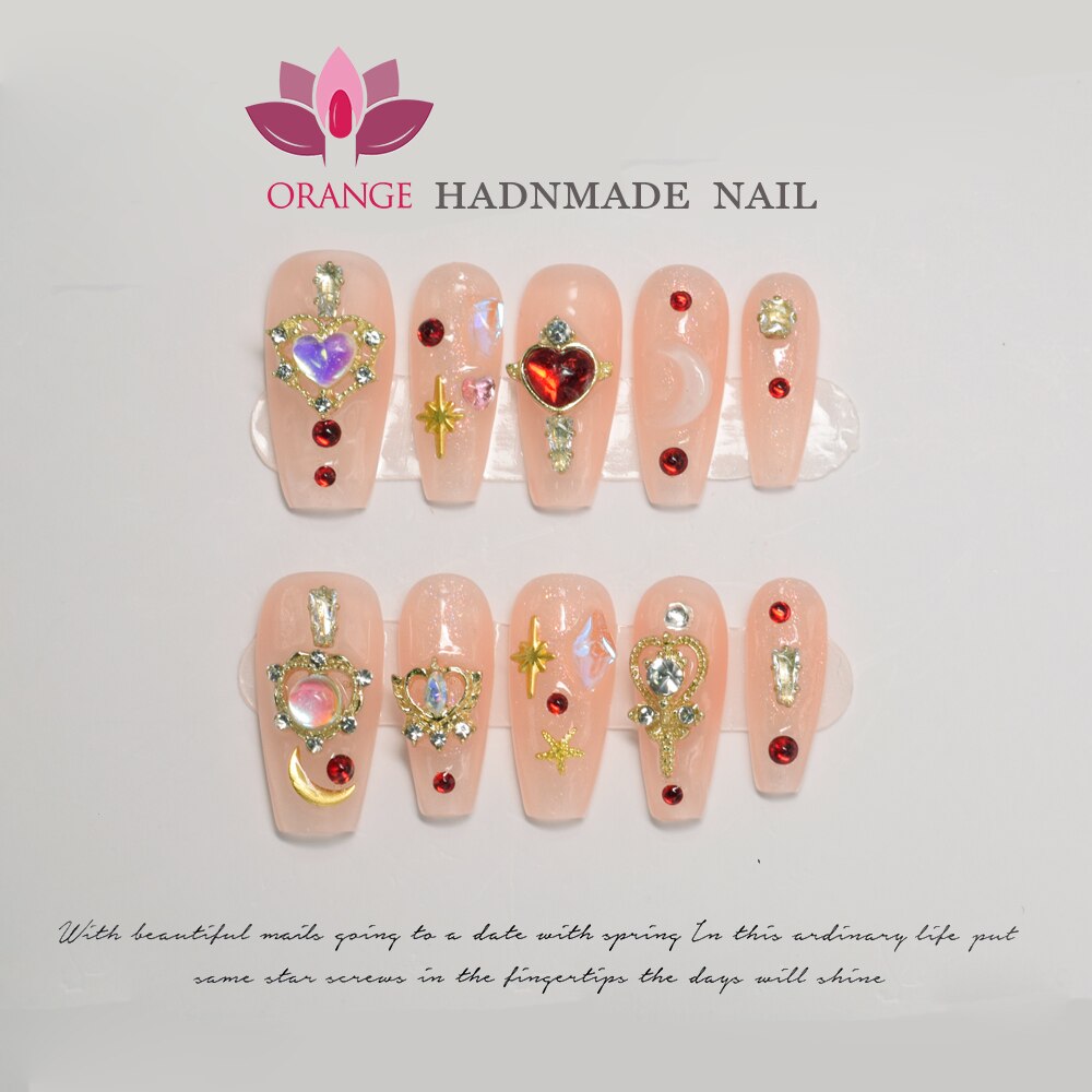 Handmade Press on Nails Glitter Rhinestone3d Charms False Nails With Designed Fingernail Fake Nail With Glue Acrylic Nail Tips