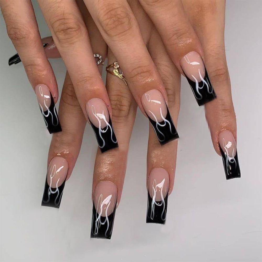 Pink Cow Design False Nail French Full Cover Long Coffin Fake Nails Glue DIY Manicure Nail Art Tools press on nails nail tips new1