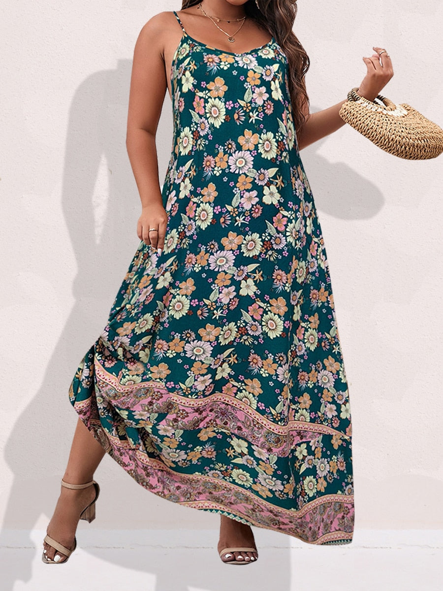 Finjani Women's Dress Plus Size Cami Dresses Summer Backless Maxi Dress Floral Print Formal Party Dresses 2023
