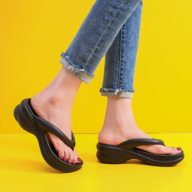 JMPRS Thick Sole Wedges Flip Flops for Women 2023 Summer Clip Toe Platform Sandals Woman Non Slip Beach Slippers Outdoor Slides