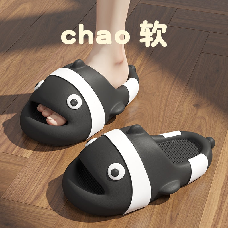 Shark Shape Summer Women Thick Flat Platform Slippers Non-Slip Home Cute Cartoon Indoor Outdoors Couples Ladies Shoes