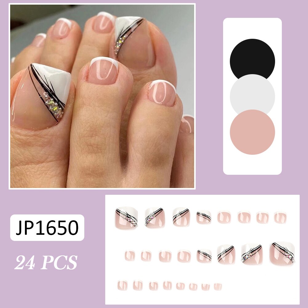 Summer Gold Full Diamond Feet Nails Press On Fake Glitter Toe Nail Stickers Full Cover Toe Nail Tips False Foot Nails