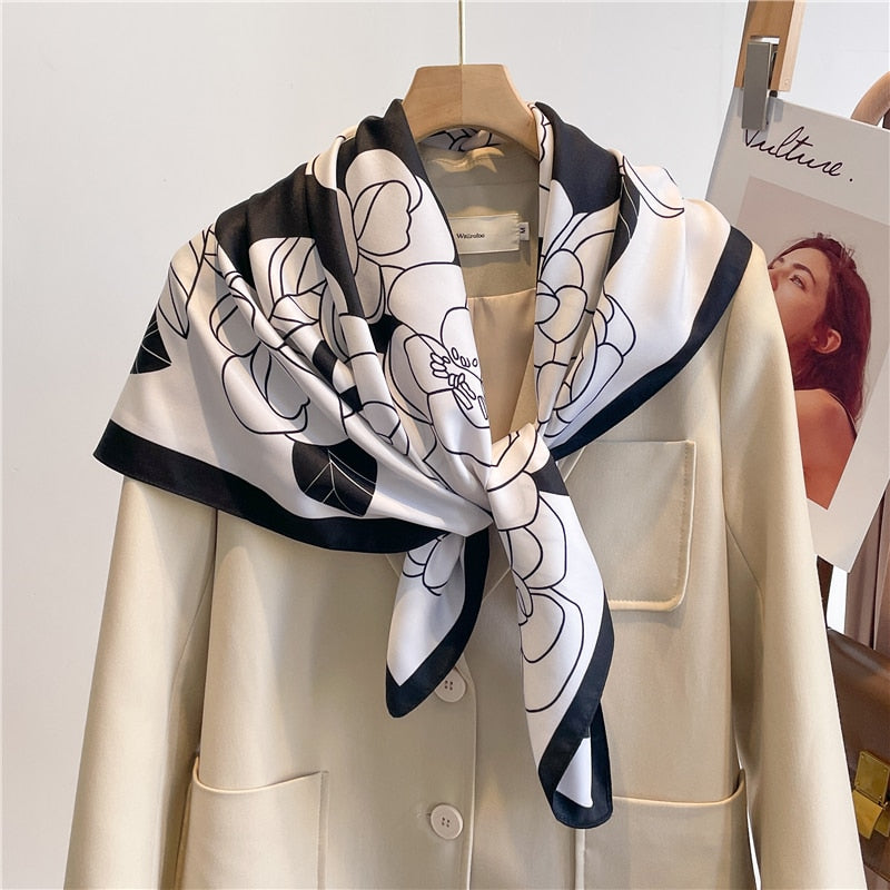 Fashion Print Printing Twill Silk Square Scarf for Women Hijab Muslim Headband Bandana Summer Shawl Beach Stoles Echarpe FN123-1