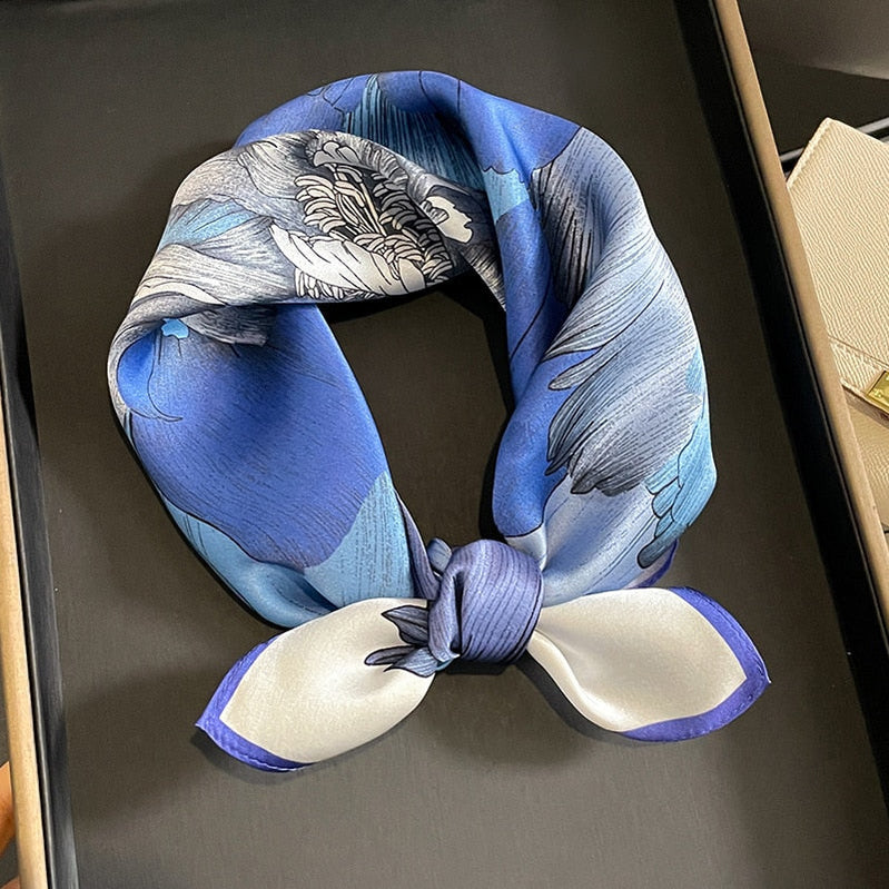 53cm Real Silk Nature Scarf Women Neckerchief Foulard Bandana Small Hairbands Fashion Floral Neck Ties for Office Lady New ZS-4 53x53cm