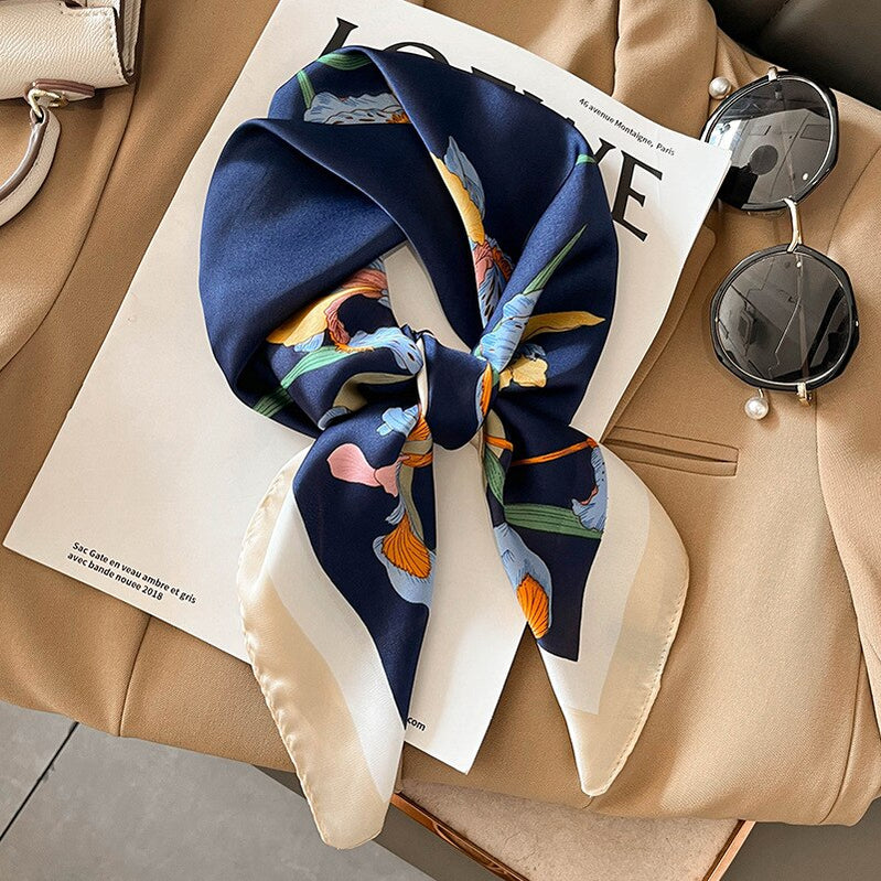 Fashion Hair Scarf for Women Headband Ribbon Satin Silk Square Scarves Lady Wrist Wrap Shawls Design Bandana Foulard W-202-4 70x70