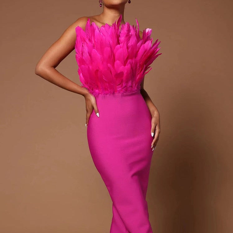 Sexy Feather Bandage Dress Vestidos Para Mujer Wedding Birthday Party Night Cocktail Club Dresses