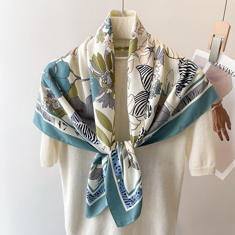 Fashion Print Printing Twill Silk Square Scarf for Women Hijab Muslim Headband Bandana Summer Shawl Beach Stoles Echarpe FN101-3