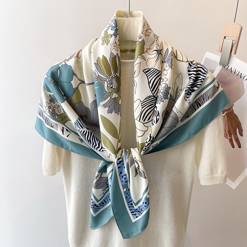 Fashion Print Printing Twill Silk Square Scarf for Women Hijab Muslim Headband Bandana Summer Shawl Beach Stoles Echarpe FN101-3