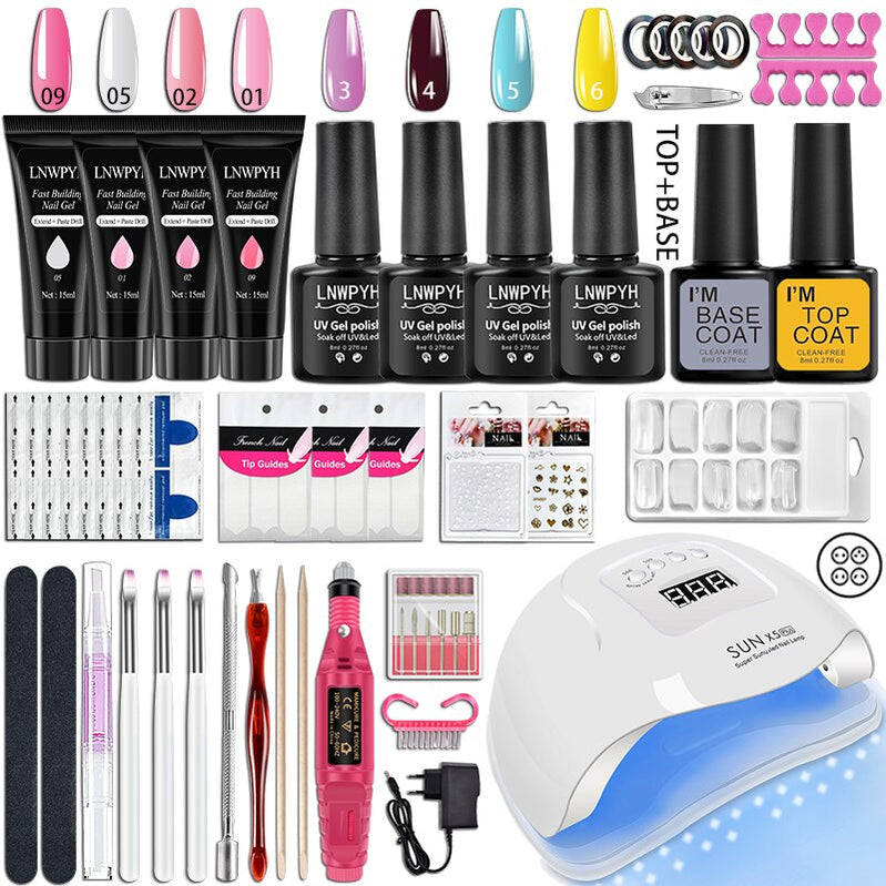 Nail Kit 54/36W UV LED Nail Lamp Dryer 10/4 Colors UV Gel Nail Polish Kit Manicure Art Tools Set Top Base Nail Drill Machine set S106-X5-(3-6)