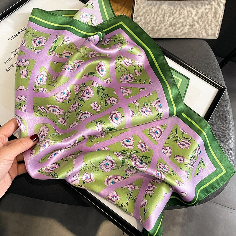 53cm Real Silk Nature Scarf Women Neckerchief Foulard Bandana Small Hairbands Fashion Floral Neck Ties for Office Lady New
