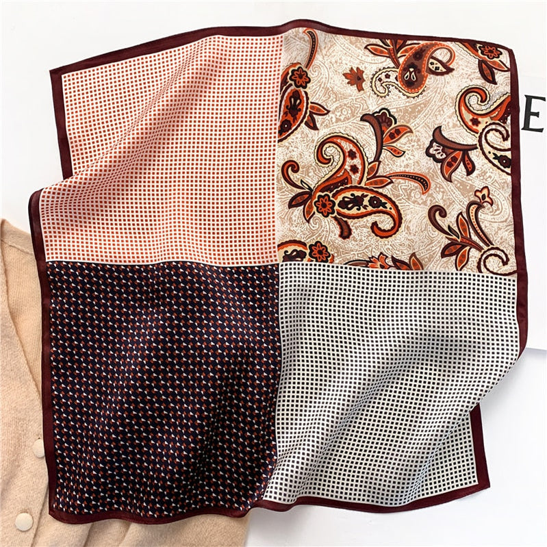 Fashion Designer Print 100% Natural Silk Square Scarves Women Hairband Neck Foulard Female Small Kerchief Bandana New FZ93-3 53cm real silk