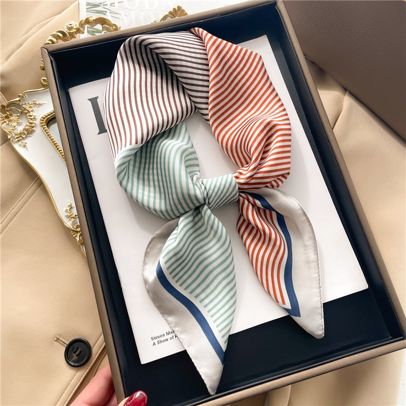 Luxury Print Satin Silk Square Scarf for Women Shawl Hijab Neckerchief Female Hair Ribbon Headband Fashion Wrap Bandana New FJ674-1