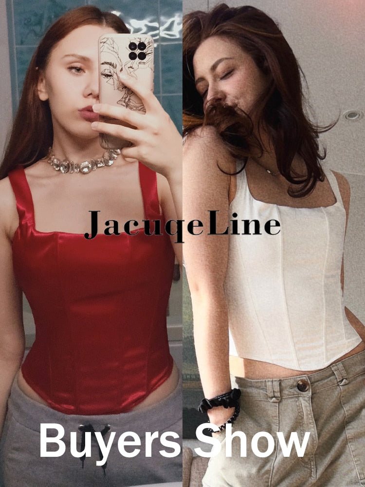 White Backless Bandage Corset Tops Women Sexy Square Neck Satin Bustier Tank Crop Top Elegant Party y2k Clothes