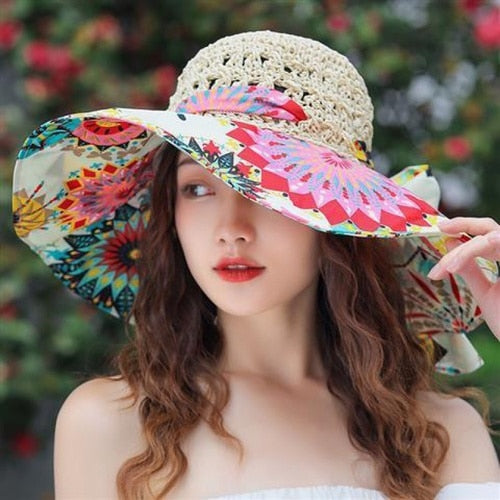 seaside hat summer beach hat female visor hat fashion fisherman's hat sunscreen sun hat anti-UV straw hats for women Beige One size 56-58cm