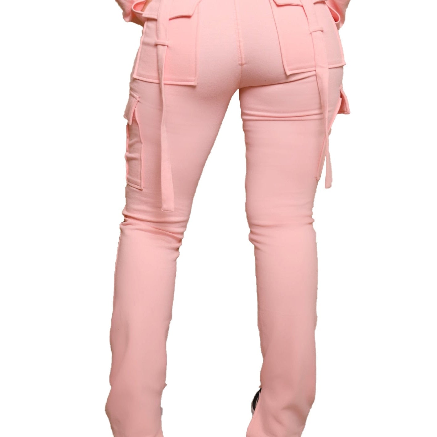Women Pants for Summer Casual with Pockets Drawstring High Waist Trousers Fashion Polyerster Split Cargo Pant Adjustable Pink