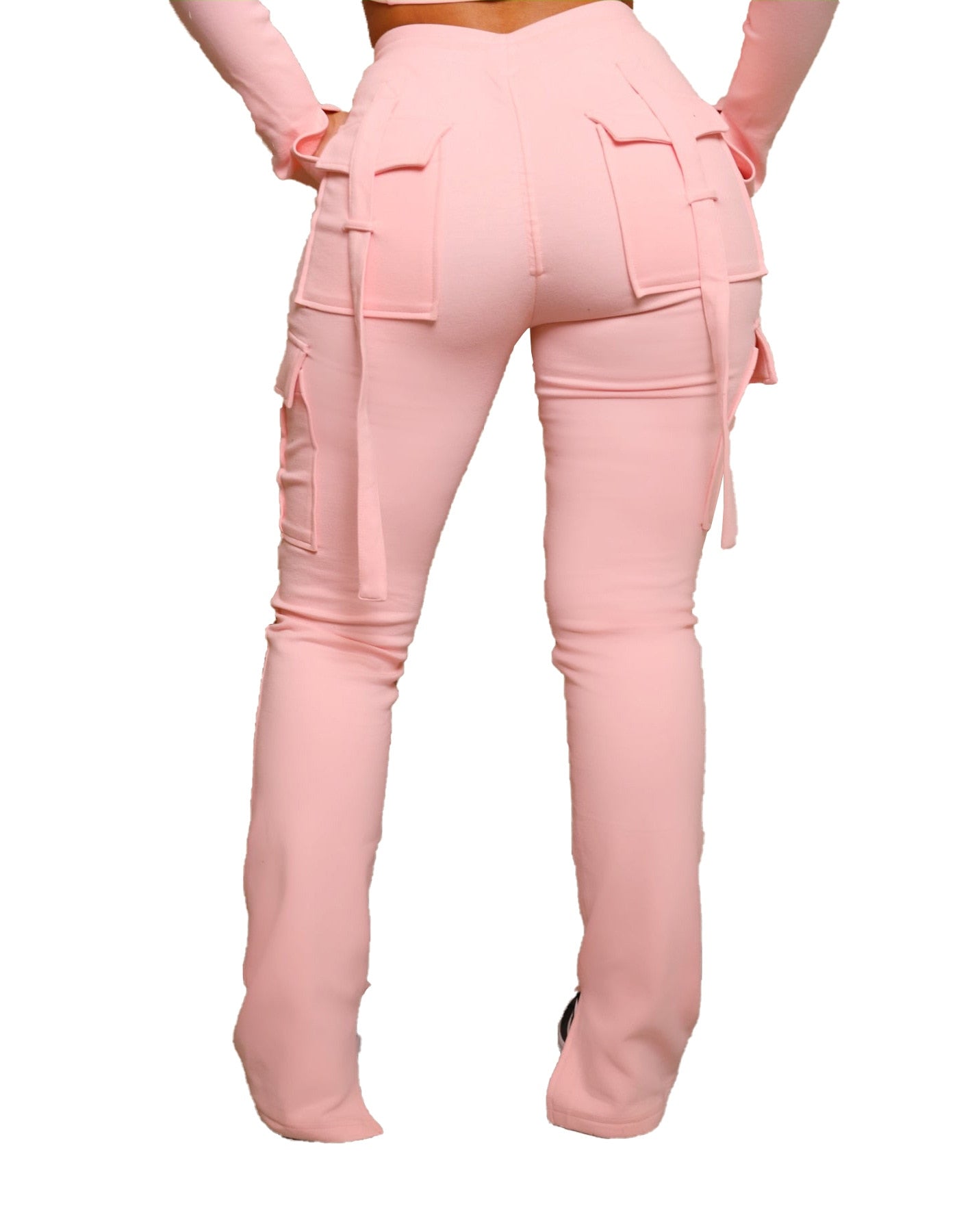 Women Pants for Summer Casual with Pockets Drawstring High Waist Trousers Fashion Polyerster Split Cargo Pant Adjustable Pink