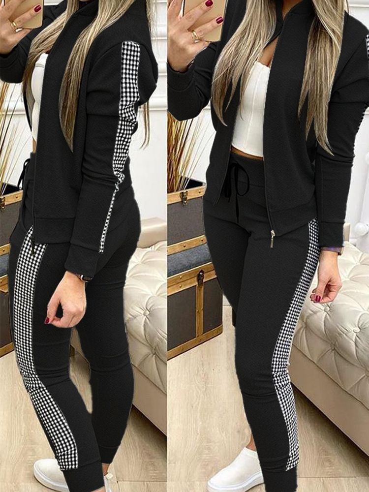 Women Two Piece Set Outfits Autumn Women's Tracksuit Zipper Top And Pants Casual Sport Suit Winter 2 Piece Woman Set Black